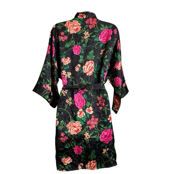 Vintage Kristine Tyler Intimates Women's Black Floral Robe One Size Luxury Asian - Picture 2 of 12